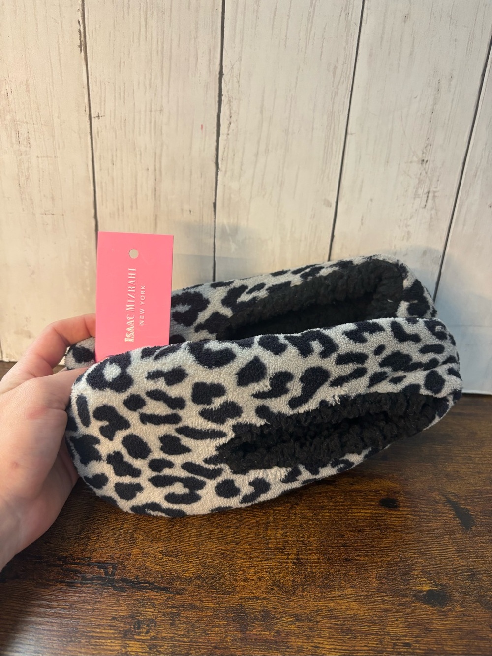 Isaac Mizrahi Black and White Leopard Plush Slippers